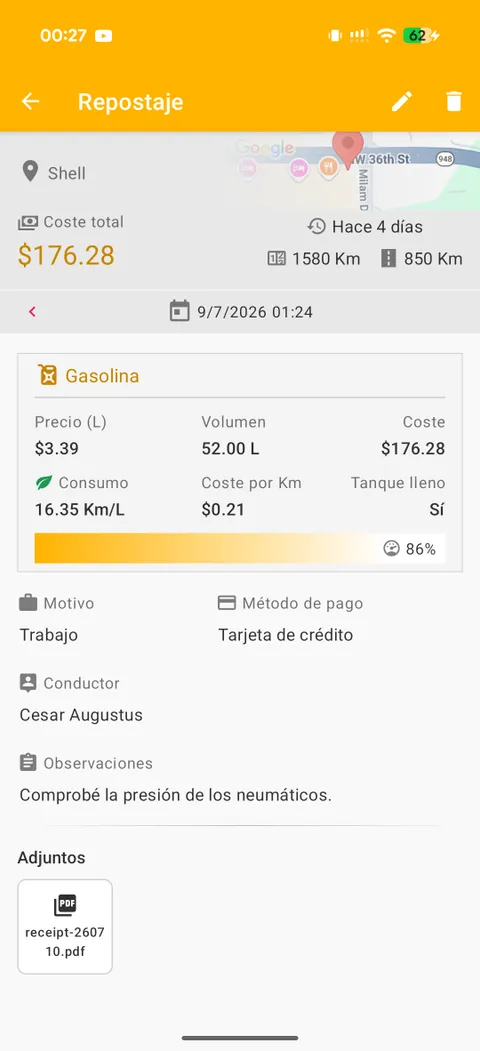 Domina el consumo: kilometraje preciso y costes reales de combustible